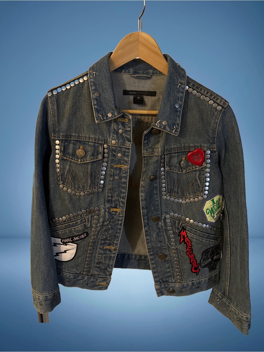 Marc Jacobs Smashing Starlets Studded Patch Denim Jacket Size M